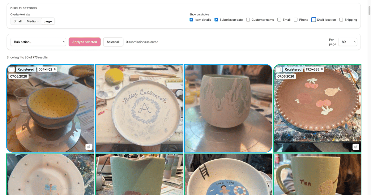 ClayTrack gallery view of submissions